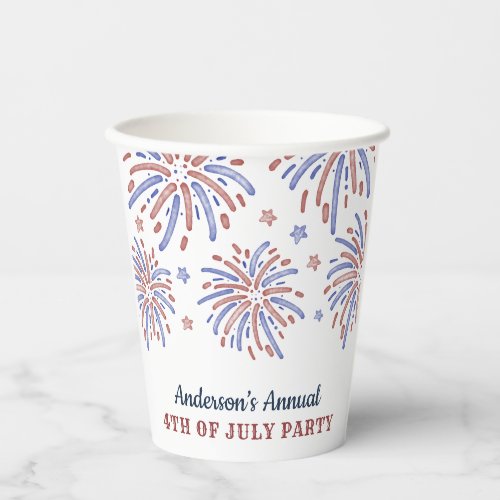 Red and Blue Fireworks 4th of July Party Paper Cups