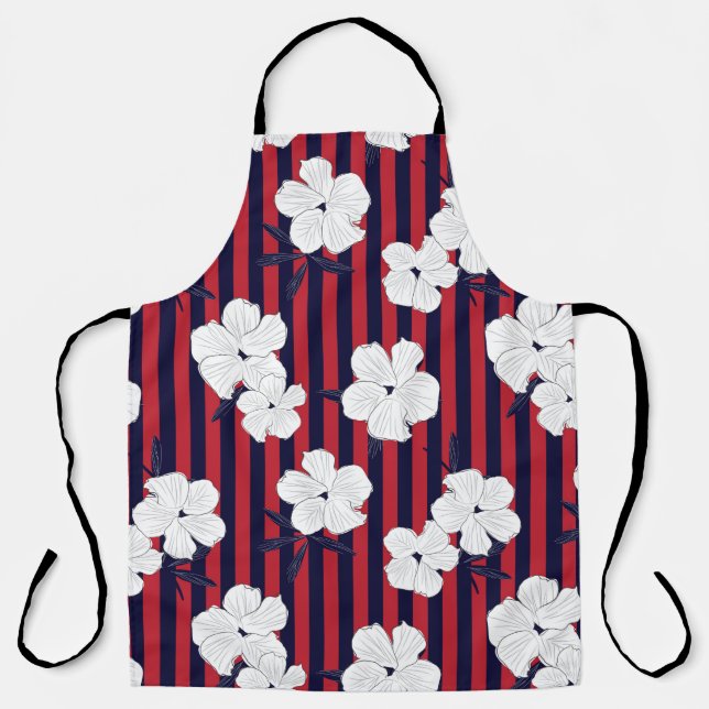 Red and blue Floral botanical seamless pattern wit Apron (Front)