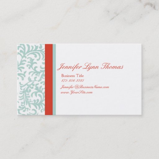 Customizable Red and Blue Floral Damask Seating Card Business Card