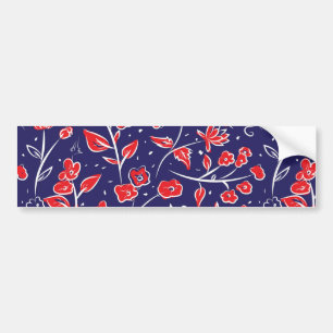 Red and Blue Floral Pattern Bumper Sticker