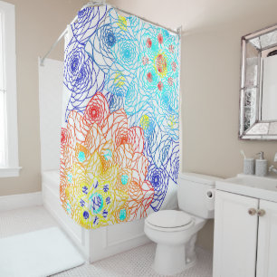 Red and Blue Floral Shower Curtain