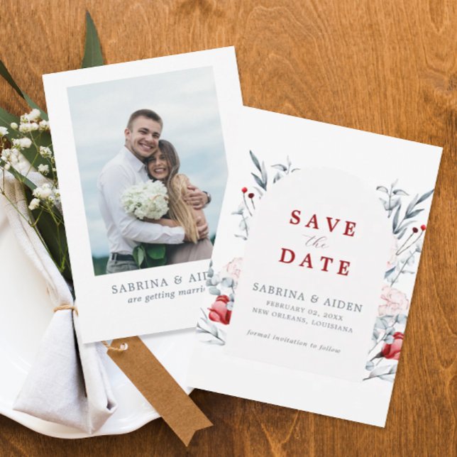 Red And Blue  Floral Wedding Photo Save The Date  (Creator Uploaded)
