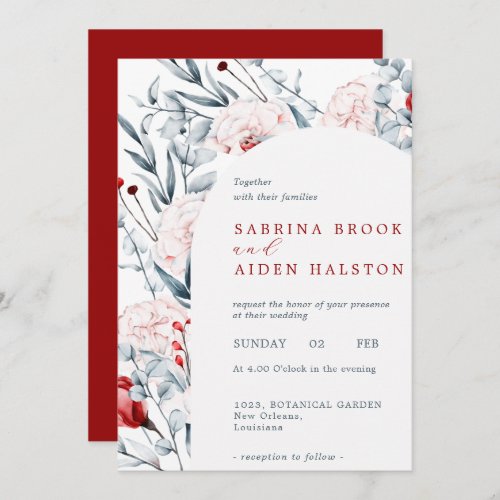 Red And Blue Flower Floral Arch Wedding Invitation