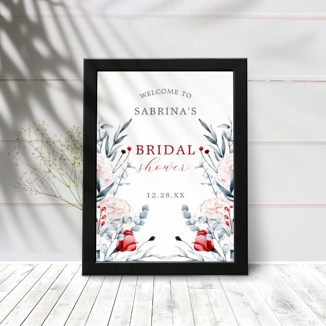 Red And Blue Flower Floral Bridal Shower Welcome  Poster (Creator Uploaded)