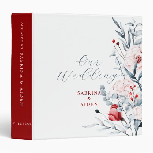 Red And Blue Flower Floral Wedding  3 Ring Binder