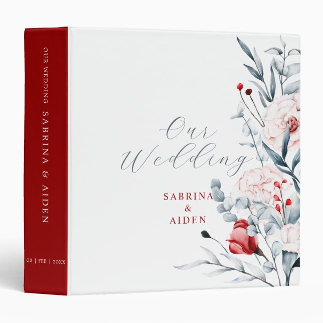 Red And Blue Flower Floral Wedding  3 Ring Binder (Front/Spine)