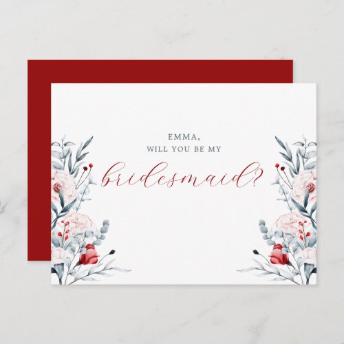 Red And Blue Flower Floral Wedding bridesmaid Card