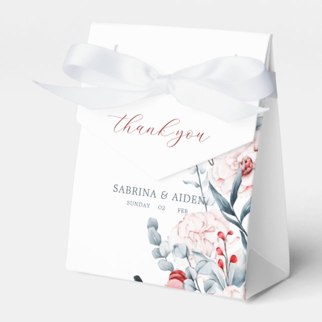 Red And Blue Flower Floral Wedding  Favor Boxes (Front Side)