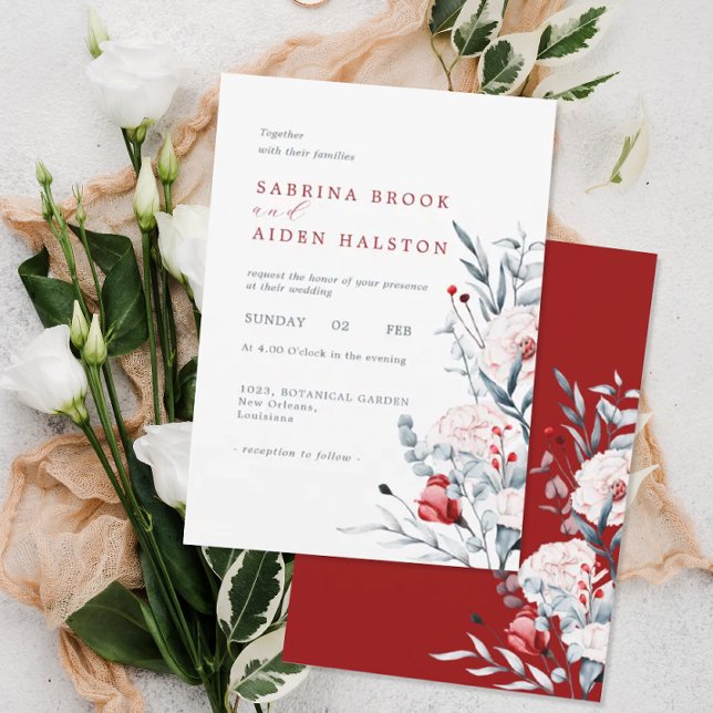 Red And Blue Flower Floral Wedding Invitation (Creator Uploaded)