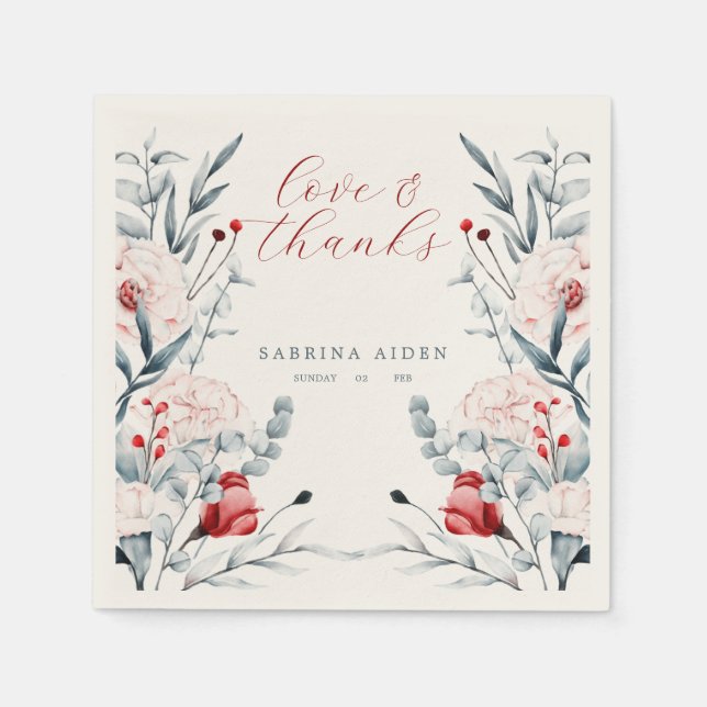 Red And Blue Flower Floral Wedding Napkins (Front)
