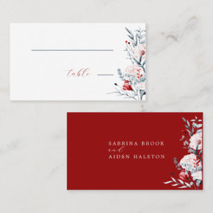 Red And Blue Flower Floral Wedding Place Card