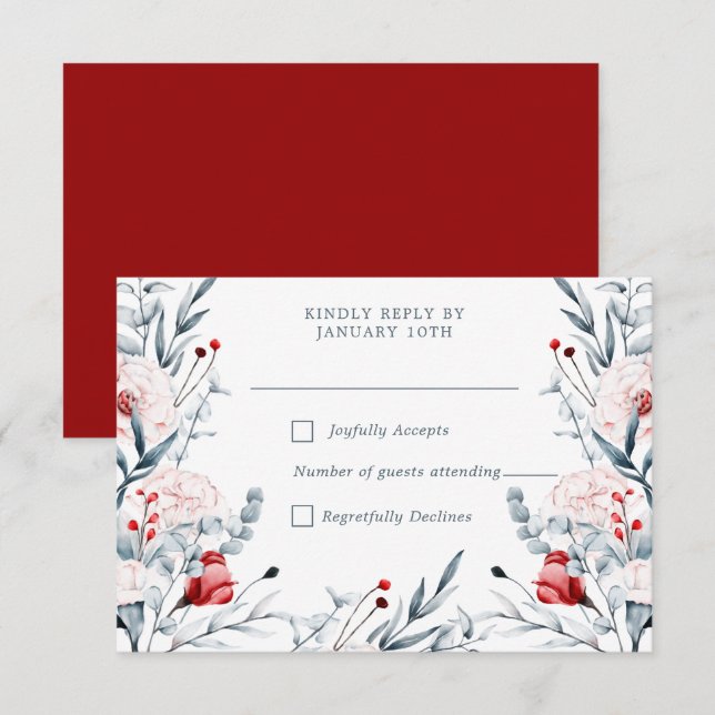 Red And Blue Flower Floral Wedding  RSVP Card (Front/Back)
