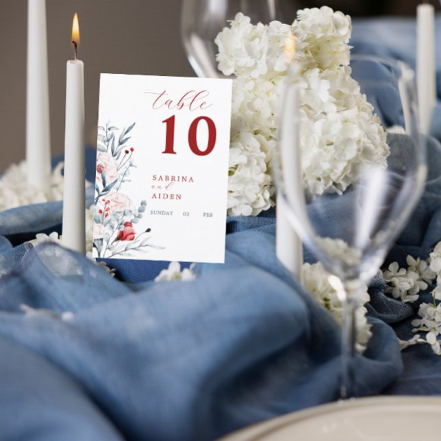 Red And Blue Flower Floral Wedding Table Number (Creator Uploaded)