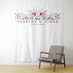 Red And Blue Flower Floral Wedding Tapestry