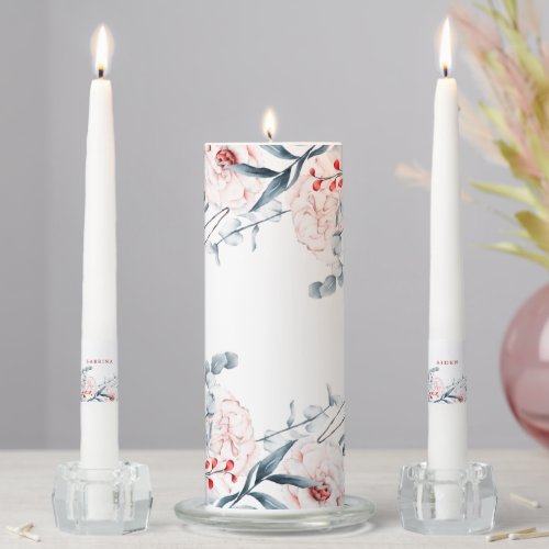 Red And Blue Flower Floral Wedding  Unity Candle Set