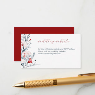 Red And Blue Flower Floral Wedding Website  Enclosure Card