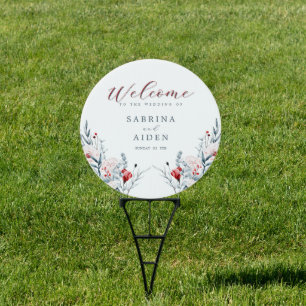 Red And Blue Flower Floral Wedding Welcome Yard Sign