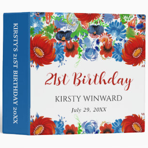 Red and Blue Flowers Birthday Photo Album 3 Ring Binder