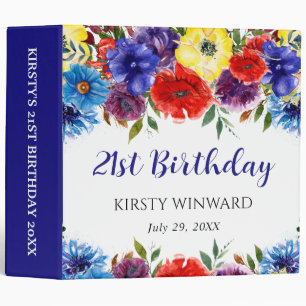 Red and Blue Flowers Birthday Photo Album 3 Ring Binder