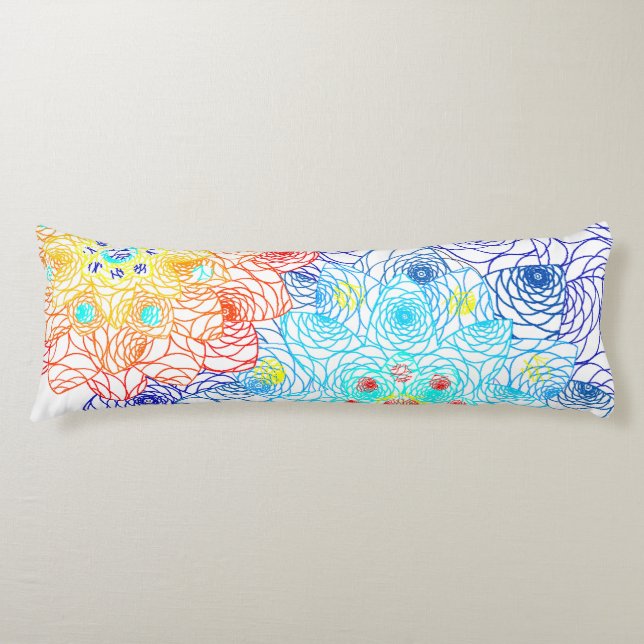 Red and Blue Flowers Body Pillow (Front)