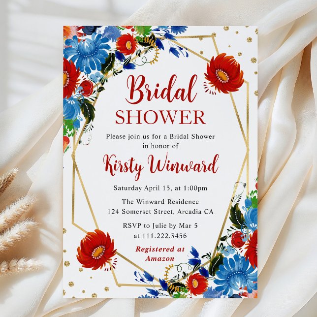 Red and Blue Flowers Frame Bridal Shower Invitation (Creator Uploaded)