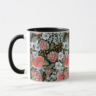 Red and blue flowers pattern mug