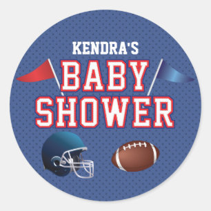 Red and Blue Football Baby Shower Classic Round Sticker