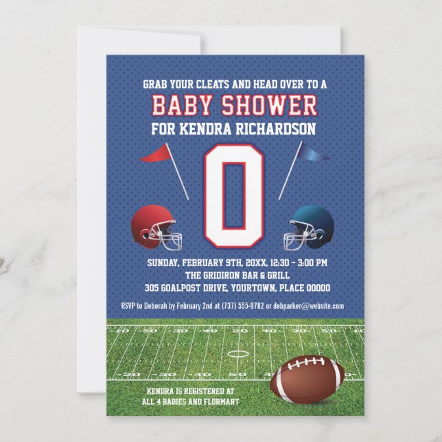 Red and Blue Football Baby Shower Invitation (Front)