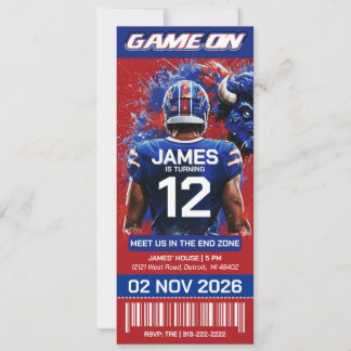 Red and Blue Football Ticket Birthday Invitation