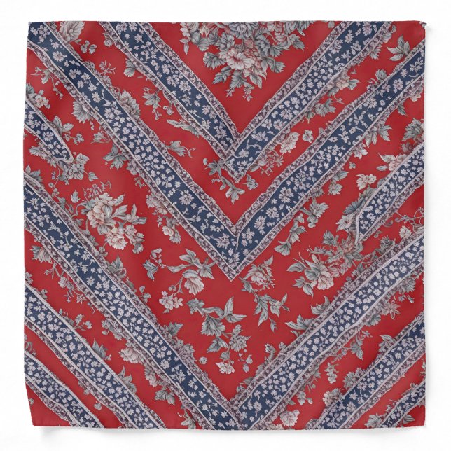Red and Blue Foral Bandana  (Front)