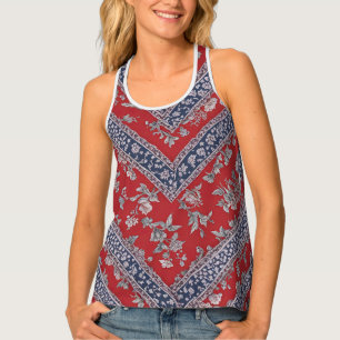 Red and Blue Foral Bandana Tank Top