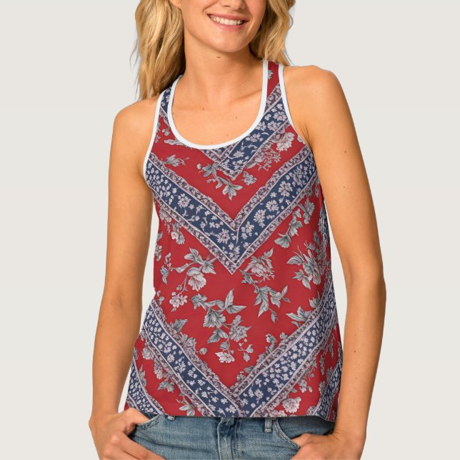 Red and Blue Foral Bandana Tank Top (Front)