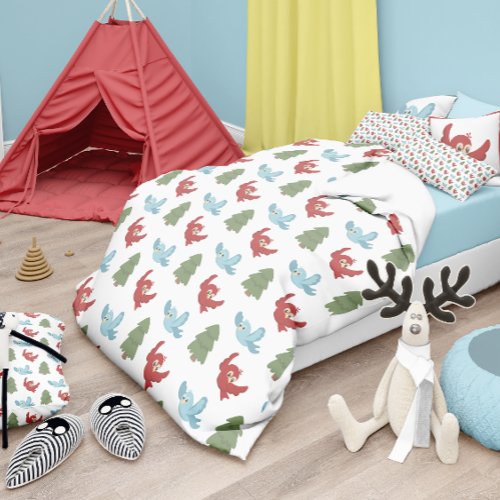 Red and blue funny baby birds duvet cover