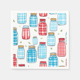 Red and Blue Gingham Mason Jar Pattern Napkins