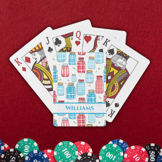 Red and Blue Gingham Mason Jar Pattern  Poker Cards