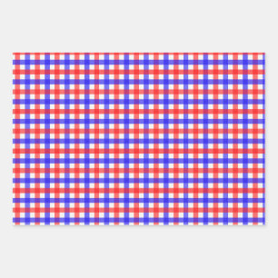 Red And Blue Gingham Mini Check Wrapping Paper Sheets