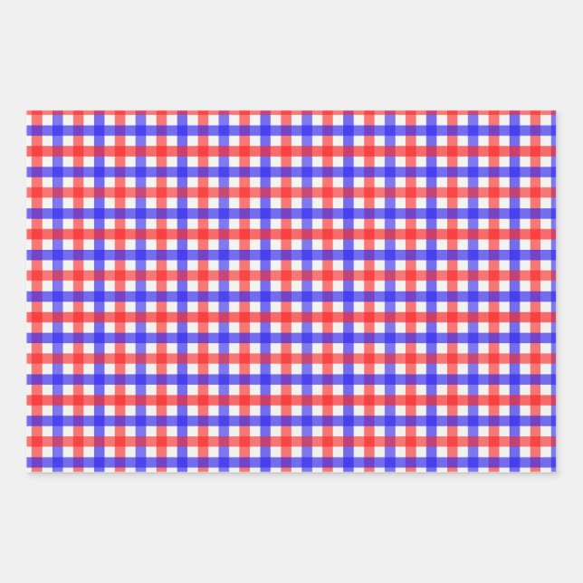 Red And Blue Gingham Mini Check Wrapping Paper Sheets (Front)
