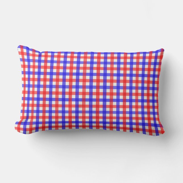 Red And Blue Gingham Plaid Lumbar Pillow (Front)