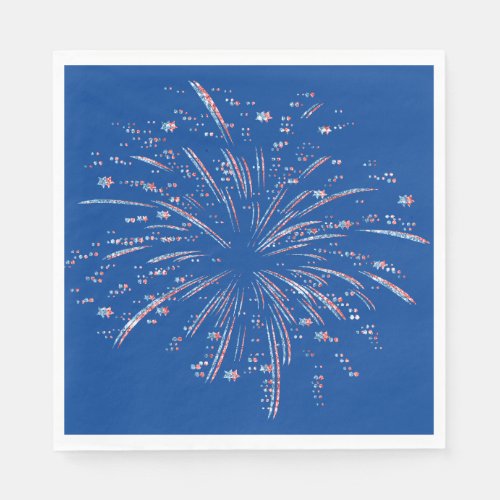 Red and Blue Glitter Fireworks  Napkins