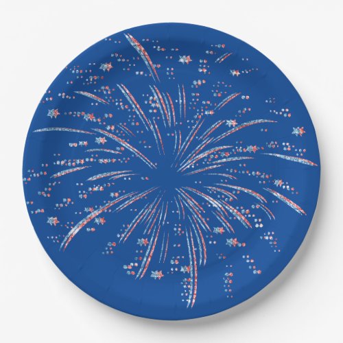 Red and Blue Glitter Fireworks  Paper Plates