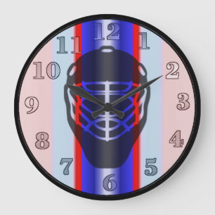 Red and Blue Goalie Mask Hockey Wall Clock