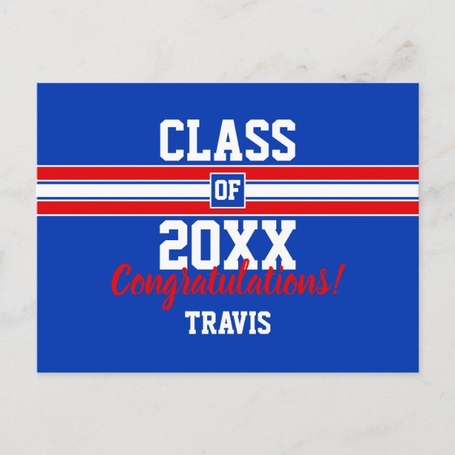 Red and Blue Graduation Congratulations Postcard (Front)