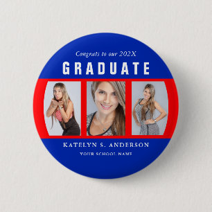 Red and Blue Graduation Photo Collage Custom Button