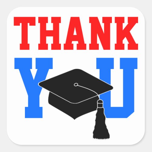 Red and Blue Graduation Thank You Square Sticker