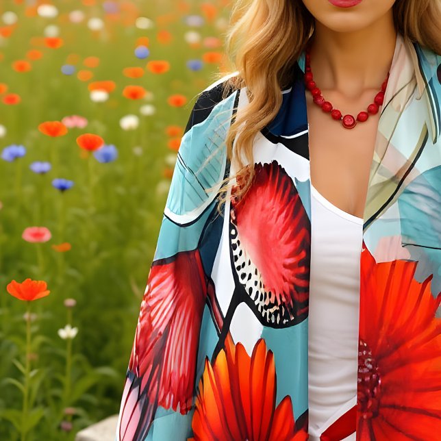 Red and Blue Gray Modern Floral Scarf (Creator Uploaded)