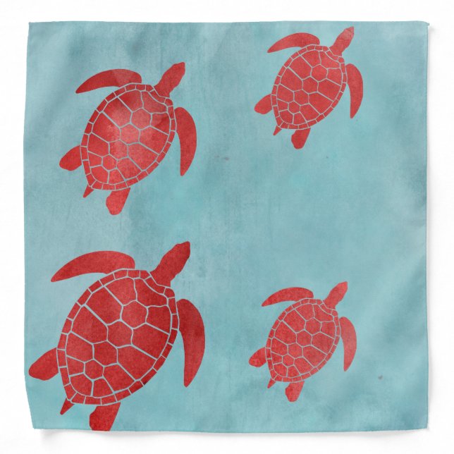 Red and Blue Green Sea Turtle Bandana (Front)