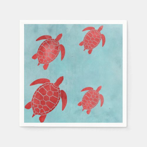 Red and Blue Green Sea Turtle Paper Napkins