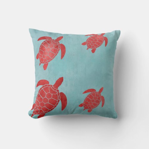 Red and Blue Green Sea Turtle Throw Pillow
