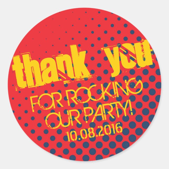 Red and Blue Halftone Sticker for Birthday Party (Front)