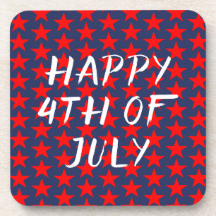 Red And Blue Happy 4th of July Beverage Coaster